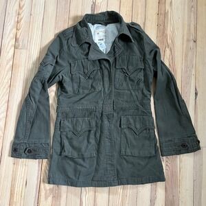 Levi's Womens Olive Green Military Field Jacket Coat Size L Button Front Pockets